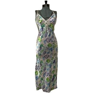 Vintage Victoria's Secret blue purple fish flower lace trim nightie slip dress